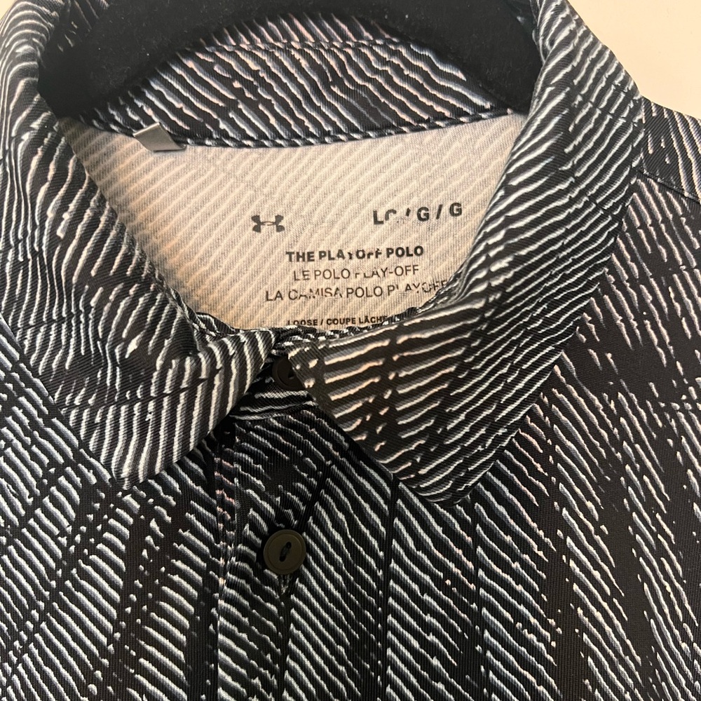 Under Armour Black & White Striped Playoff golf Polo